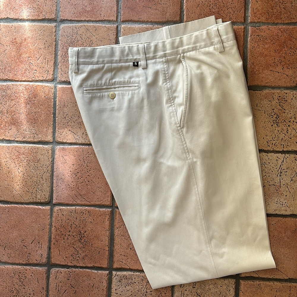 Men’s Saltaire Flat Front Straight leg Khaki Trousers Size 36 waist